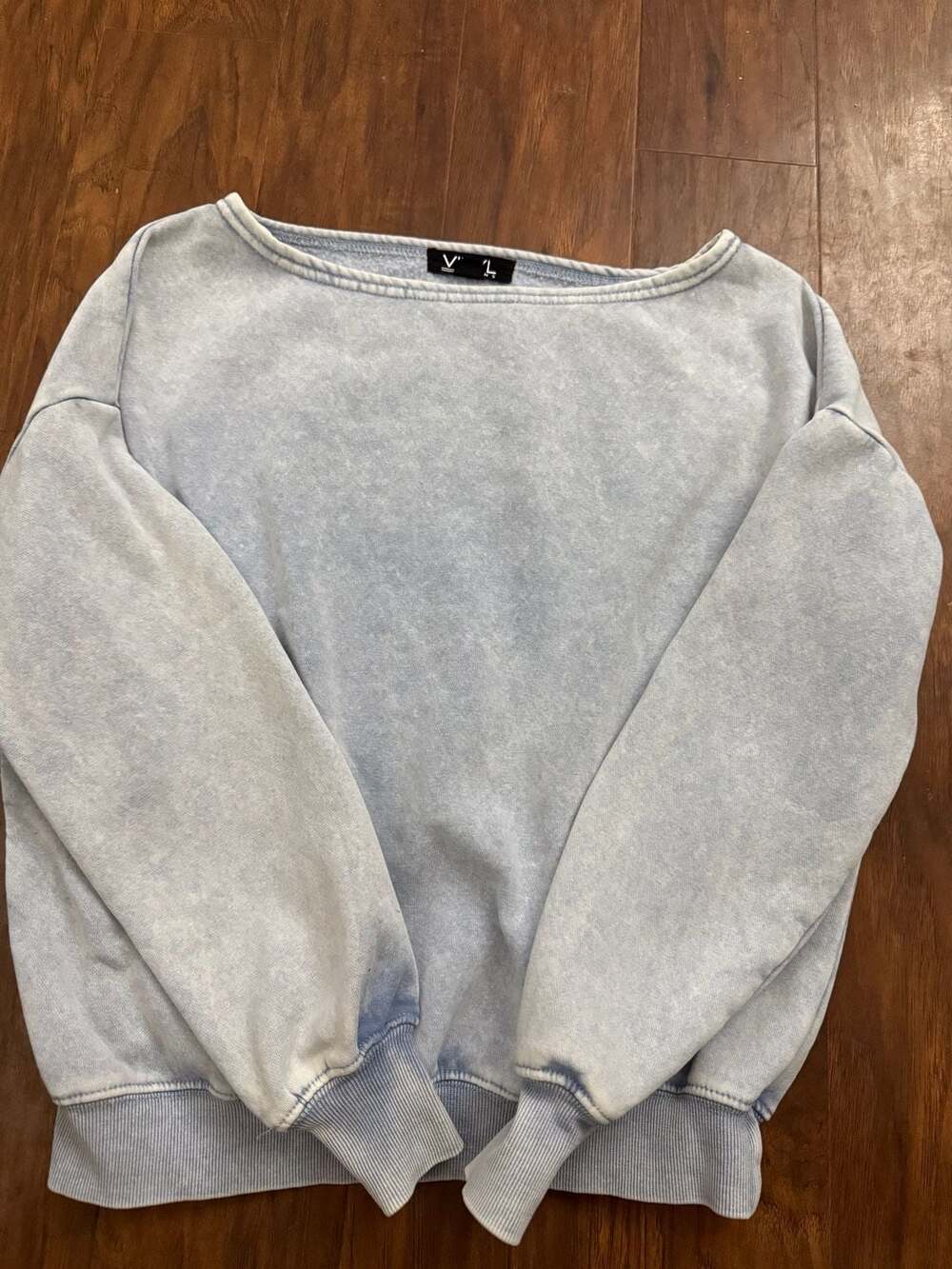 Vinyl Icons Sweatshirt Size XS Blue Acid Wash Off The Shoulder Pullover